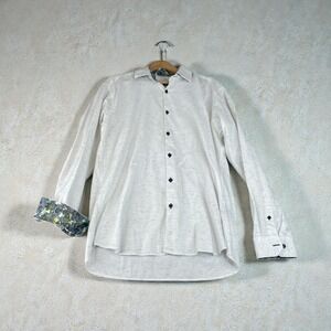 Jared‎ Lang Mens White Paisley Trim Long Sleeve Button Up Shirt XL